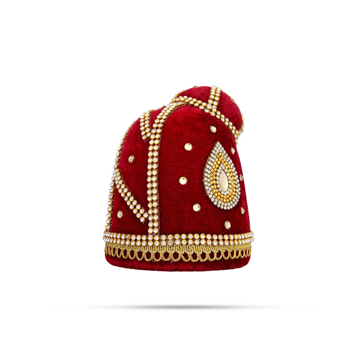 Andal Crown - 4 x 3.5 Inches | Stone Kiridam/ Velvet Kireedam/ Mukut for Deity Decor - Head & Face Accessories