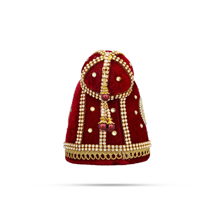 Andal Crown - 4 x 3.5 Inches | Stone Kiridam/ Velvet Kireedam/ Mukut for Deity Decor - Head & Face Accessories