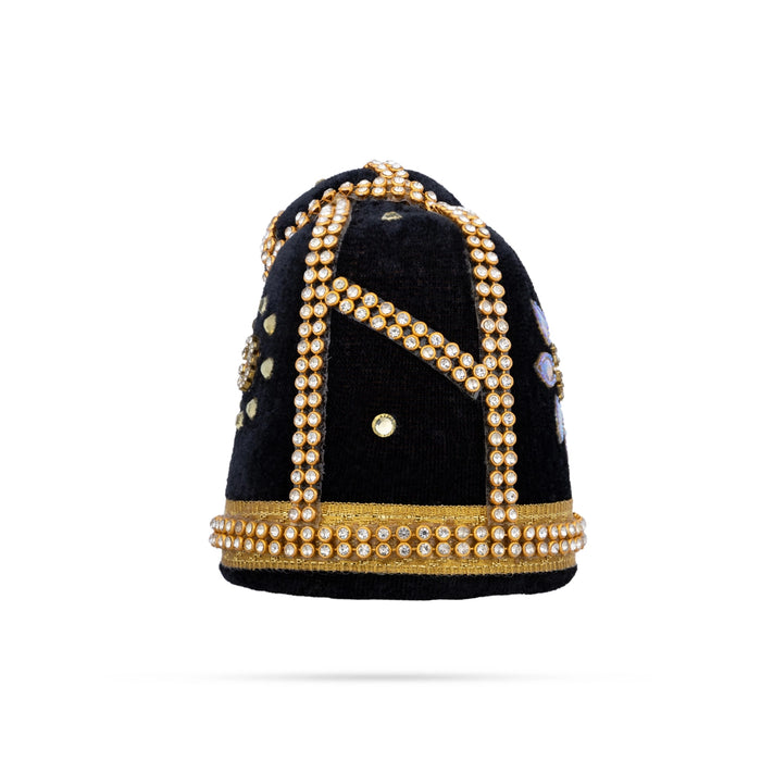 Andal Crown - 3.5 x 3 Inches | Stone Kiridam/ Velvet Kireedam/ Mukut for Deity Decor - Head & Face Accessories