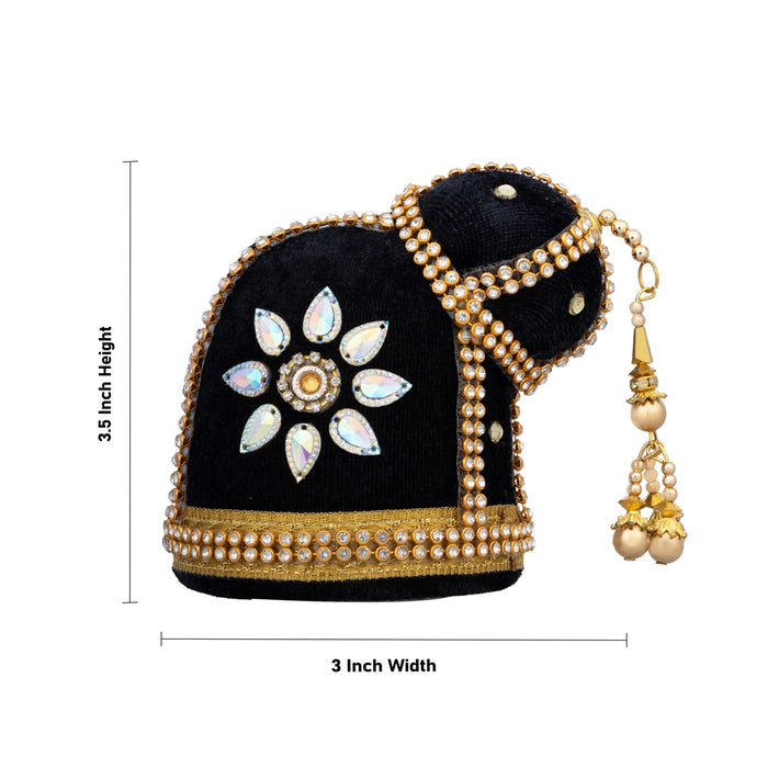 Andal Crown - 3.5 x 3 Inches | Stone Kiridam/ Velvet Kireedam/ Mukut for Deity Decor - Head & Face Accessories