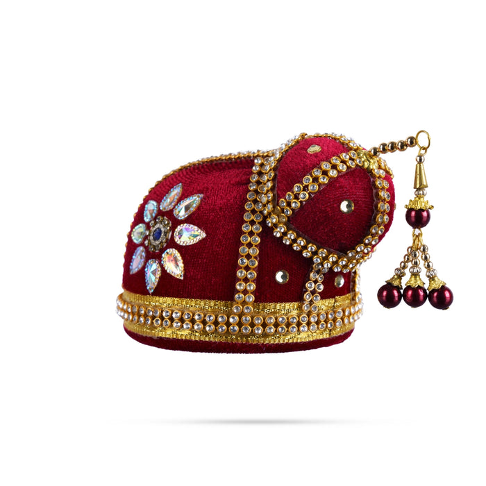 Andal Crown - 3.5 x 3 Inches | Stone Kiridam/ Velvet Kireedam/ Mukut for Deity Decor - Head & Face Accessories