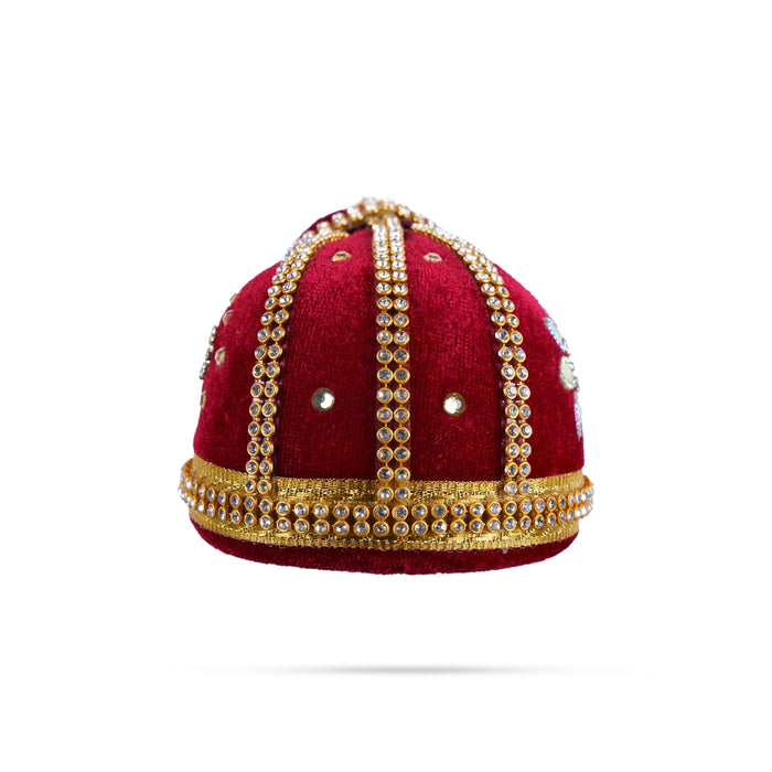 Andal Crown - 3.5 x 3 Inches | Stone Kiridam/ Velvet Kireedam/ Mukut for Deity Decor - Head & Face Accessories