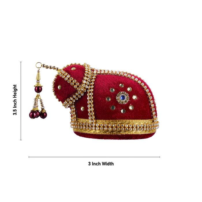 Andal Crown - 3.5 x 3 Inches | Stone Kiridam/ Velvet Kireedam/ Mukut for Deity Decor - Head & Face Accessories