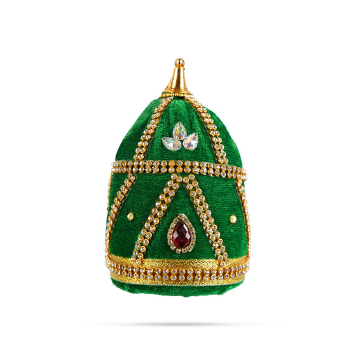 Crown - 4 x 3 Inches | Stone Kiridam/ Velvet Kireedam/ Mukut for Deity Decor - Head & Face Accessories