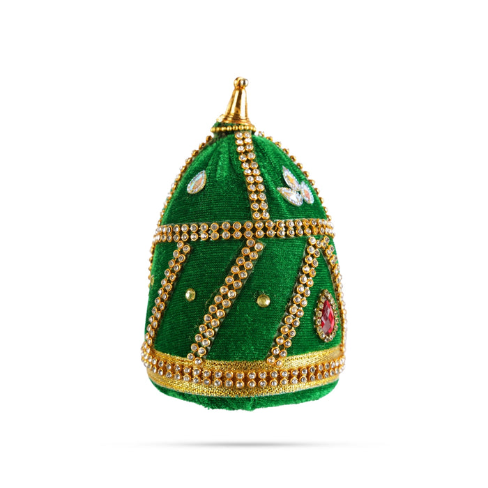 Crown - 4 x 3 Inches | Stone Kiridam/ Velvet Kireedam/ Mukut for Deity Decor - Head & Face Accessories