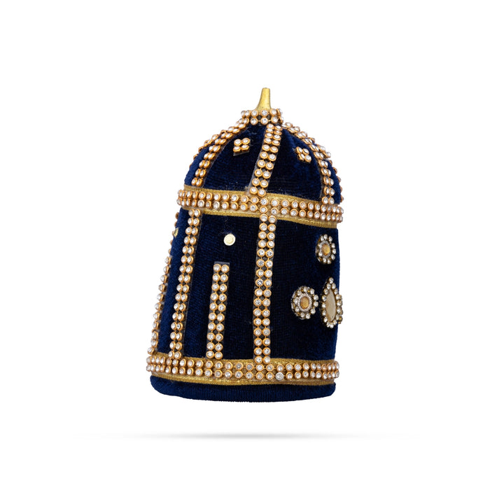 Crown - 4 x 3 Inches | Stone Kiridam/ Velvet Kireedam/ Mukut for Deity Decor - Head & Face Accessories