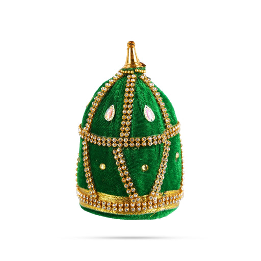 Crown - 4 x 3 Inches | Stone Kiridam/ Velvet Kireedam/ Mukut for Deity Decor - Head & Face Accessories
