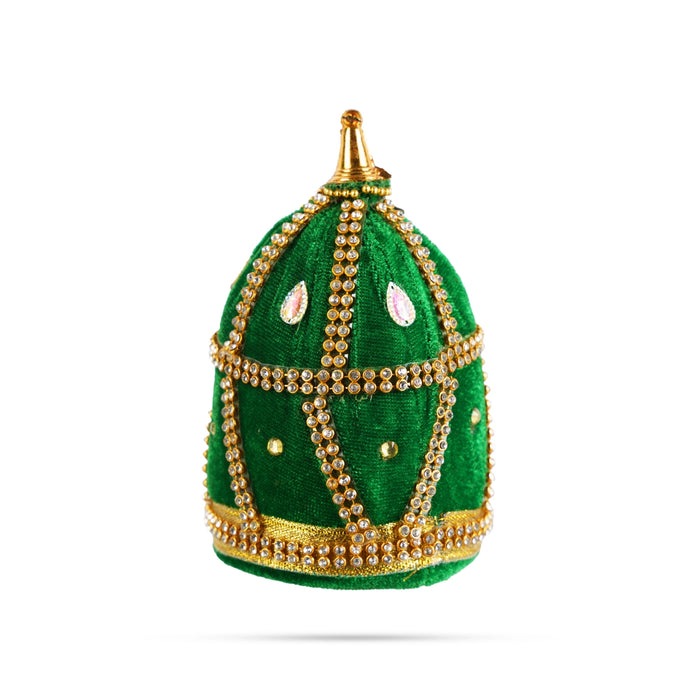Crown - 4 x 3 Inches | Stone Kiridam/ Velvet Kireedam/ Mukut for Deity Decor - Head & Face Accessories
