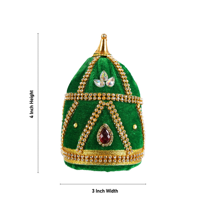 Crown - 4 x 3 Inches | Stone Kiridam/ Velvet Kireedam/ Mukut for Deity Decor - Head & Face Accessories