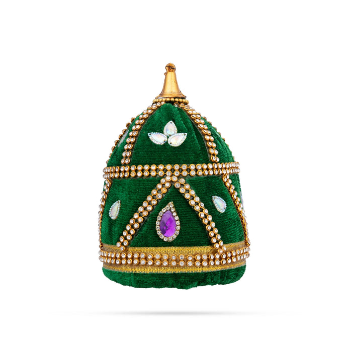 Crown - 4 x 3 Inches | Stone Kiridam/ Velvet Kireedam/ Mukut for Deity Decor - Head & Face Accessories