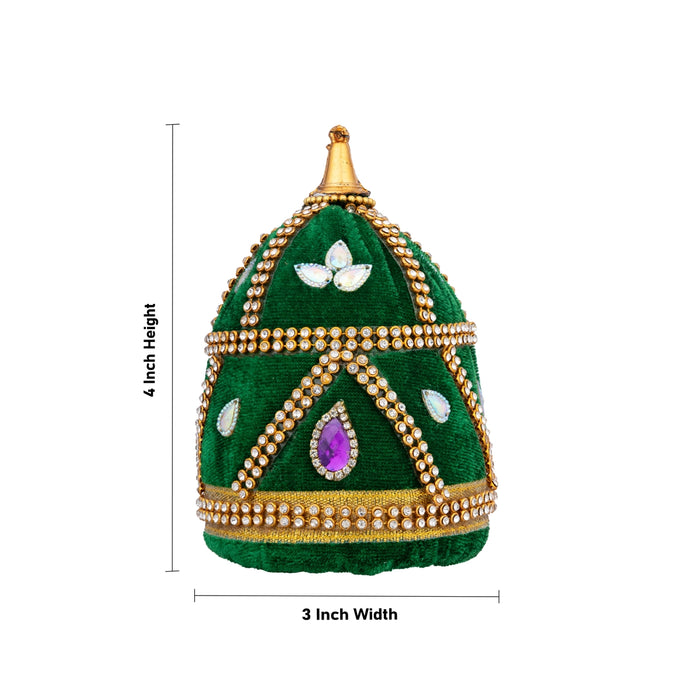 Crown - 4 x 3 Inches | Stone Kiridam/ Velvet Kireedam/ Mukut for Deity Decor - Head & Face Accessories