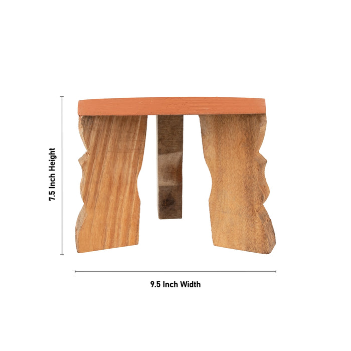 Mukkali Stool - 7.5 x 9.5 Inches | Wooden Mukkali Stand/ Pooja Stand for Home - Pooja Aasan & Bajot & Pooja Mat