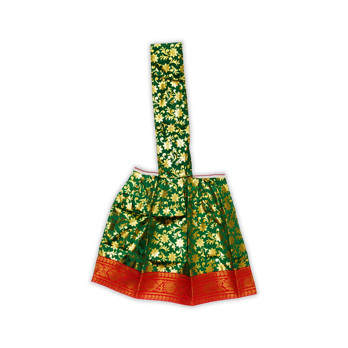 Devi Dress With Thavani - 12 x 15 Inches | Satin Mata Rani Poshak/ Jari Border Design Amman Pavadai for Deity - Devi Dress