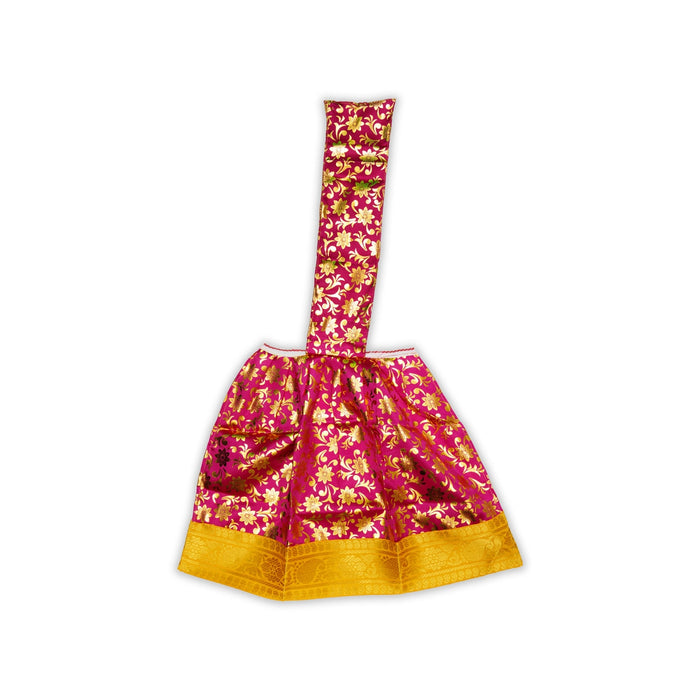 Devi Dress With Thavani - 12 x 15 Inches | Satin Mata Rani Poshak/ Jari Border Design Amman Pavadai for Deity - Devi Dress