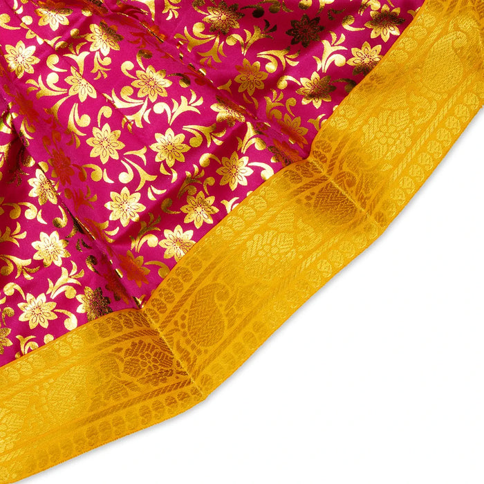 Devi Dress With Thavani - 12 x 15 Inches | Satin Mata Rani Poshak/ Jari Border Design Amman Pavadai for Deity - Devi Dress