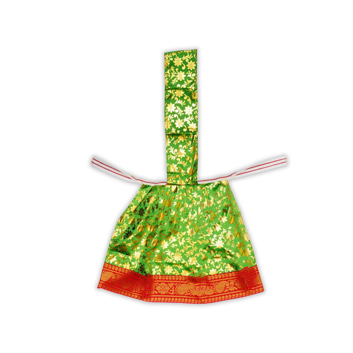 Devi Dress With Thavani - 12 x 15 Inches | Satin Mata Rani Poshak/ Jari Border Design Amman Pavadai for Deity - Devi Dress