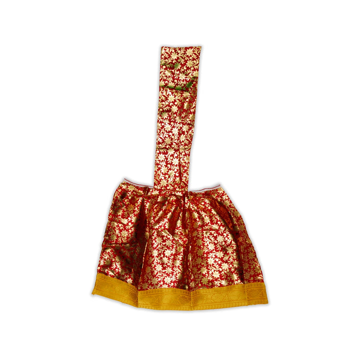 Devi Dress With Thavani - 15 x 18 Inches | Satin Mata Rani Poshak/ Jari Border Design Amman Pavadai for Deity - Devi Dress