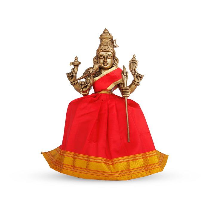 Devi Dress - 9 x 7 Inches | Satin Apoorva Mata Rani Poshak/ Jari Border Design Amman Pavadai for Deity - Devi Dress