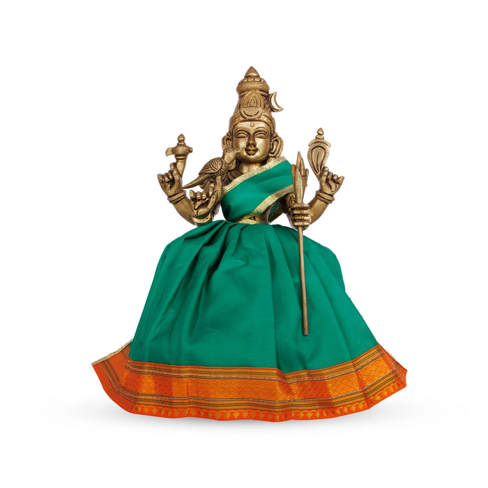 Devi Dress - 9 x 7 Inches | Satin Apoorva Mata Rani Poshak/ Jari Border Design Amman Pavadai for Deity - Devi Dress