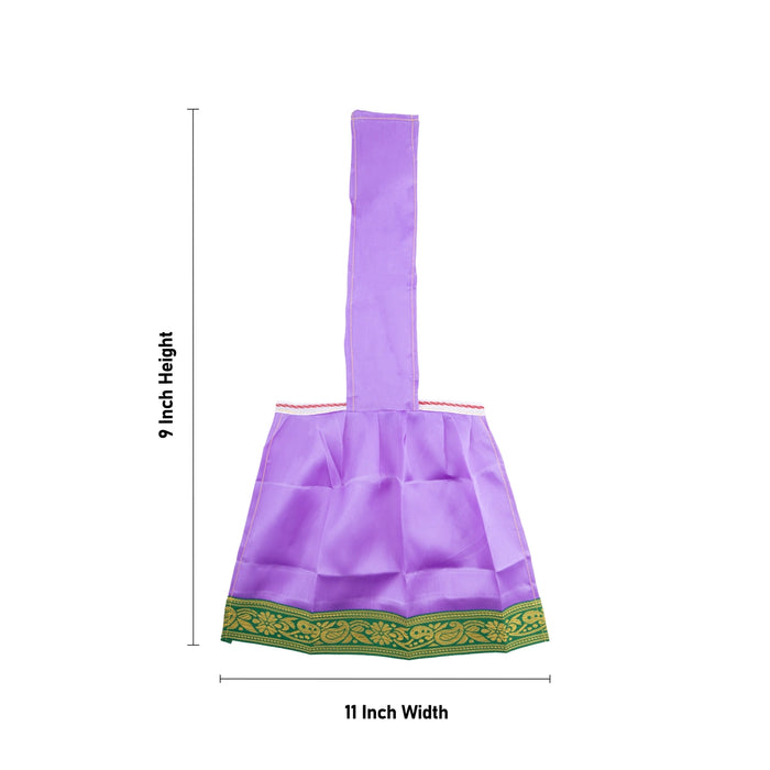 Devi Dress With Thavani - 9 X 11 Inches | Satin Mata Rani Poshak/ Jari Border Design Amman Pavadai For Deity - Devi Dress