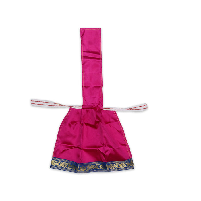 Devi Dress With Thavani - 9 X 11 Inches | Satin Mata Rani Poshak/ Jari Border Design Amman Pavadai For Deity/ Assorted Colour & Designs - Devi Dress