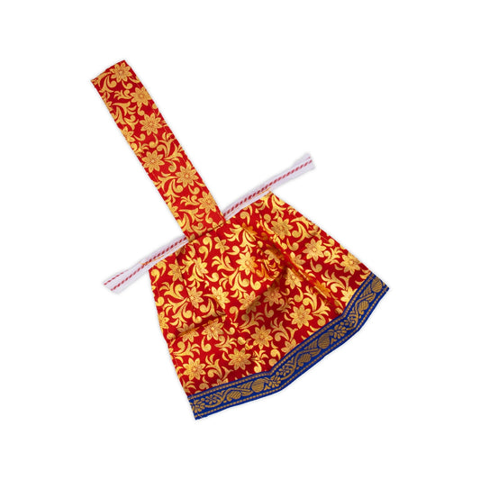 Devi Dress With Thavani - 6 x 8 Inches | Jari Border Design Mata Rani Poshak/ Satin Amman Pavadai for Deity - Devi Dress