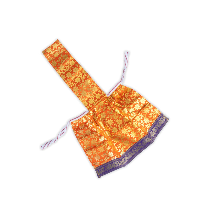 Amman Pavadai With Thavani - 15 x 9 Inches | Satin Devi Vastra/ Golden Print Border Mata Poshak for Deity - Devi Dress