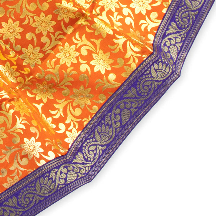 Amman Pavadai With Thavani - 15 x 9 Inches | Satin Devi Vastra/ Golden Print Border Mata Poshak for Deity - Devi Dress
