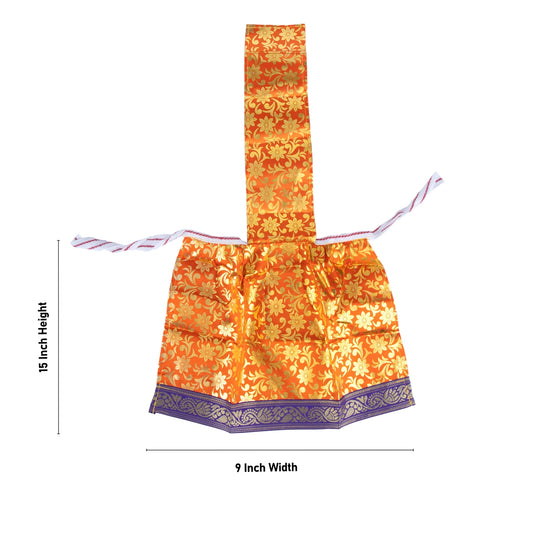 Amman Pavadai With Thavani - 15 x 9 Inches | Satin Devi Vastra/ Golden Print Border Mata Poshak for Deity - Devi Dress