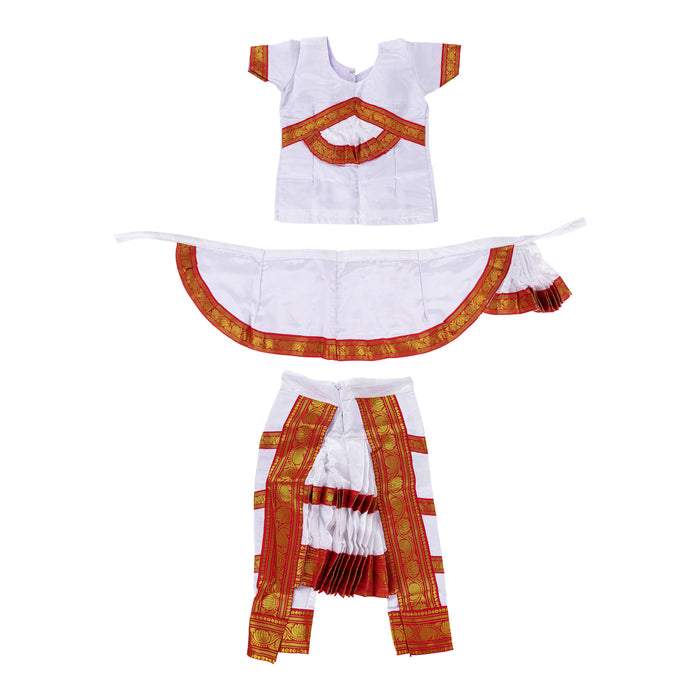 Readymade Bharatanatyam Dress Set - Size 24 | Satin Dance Costume/ Jari Border Bharatanatyam Costume For Kids - Dance Saree