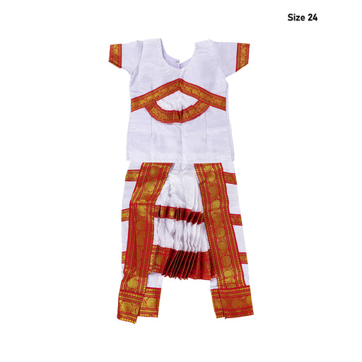 Readymade Bharatanatyam Dress Set - Size 24 | Satin Dance Costume/ Jari Border Bharatanatyam Costume For Kids - Dance Saree