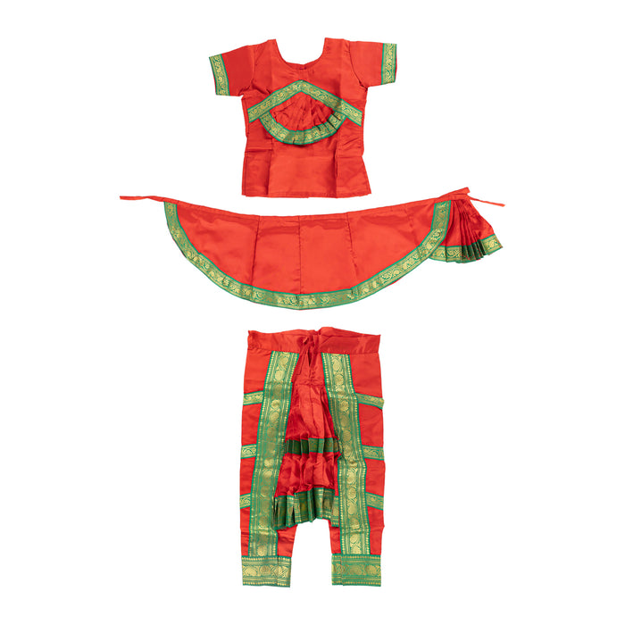 Readymade Bharatanatyam Dress Set - Size 30 | Satin Dance Costume/ Jari Border Bharatanatyam Costume For Kids - Dance Saree