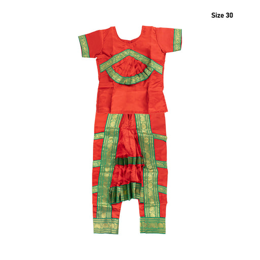 Readymade Bharatanatyam Dress Set - Size 30 | Satin Dance Costume/ Jari Border Bharatanatyam Costume For Kids - Dance Saree