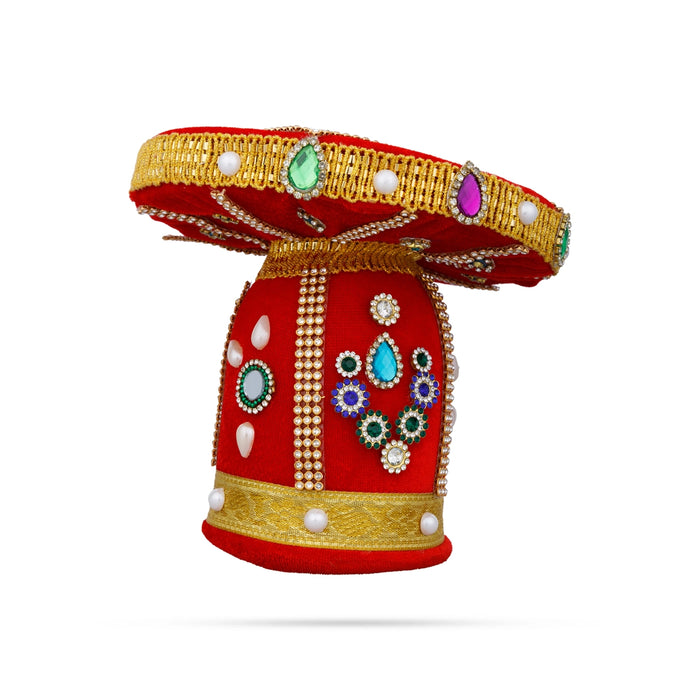 Vairamudi Crown - 5 x 6 Inches | Velvet Kireedam/ Pearls With Stone Design Kiridam/ Mukut for Deity Decor - Head & Face Accessories