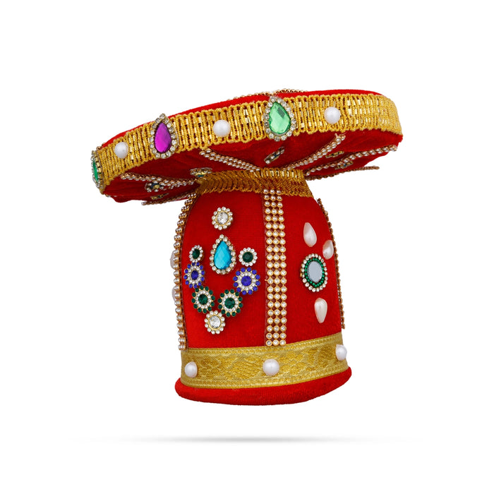 Vairamudi Crown - 5 x 6 Inches | Velvet Kireedam/ Pearls With Stone Design Kiridam/ Mukut for Deity Decor - Head & Face Accessories