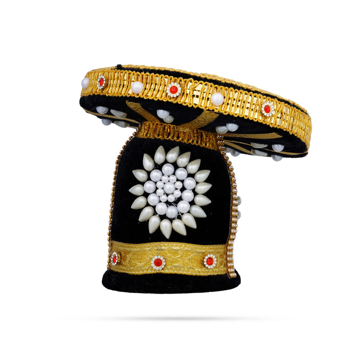 Vairamudi Crown - 5 x 6 Inches | Velvet Kireedam/ Pearls With Stone Design Kiridam/ Mukut for Deity Decor - Head & Face Accessories