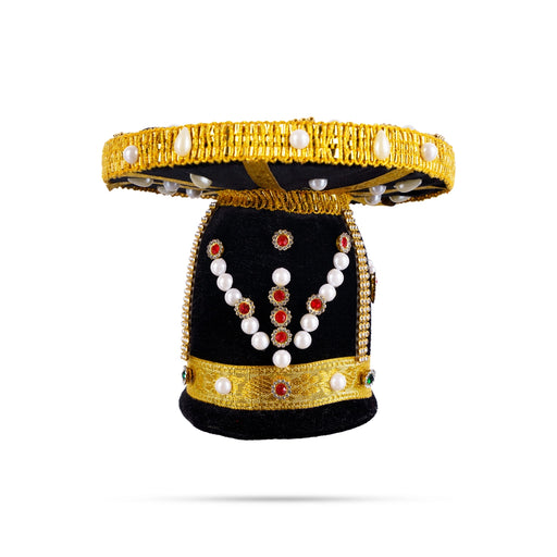 Vairamudi Crown - 5 x 6 Inches | Velvet Kireedam/ Pearls With Stone Design Kiridam/ Mukut for Deity Decor - Head & Face Accessories