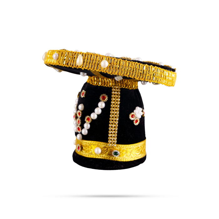 Vairamudi Crown - 5 x 6 Inches | Velvet Kireedam/ Pearls With Stone Design Kiridam/ Mukut for Deity Decor - Head & Face Accessories