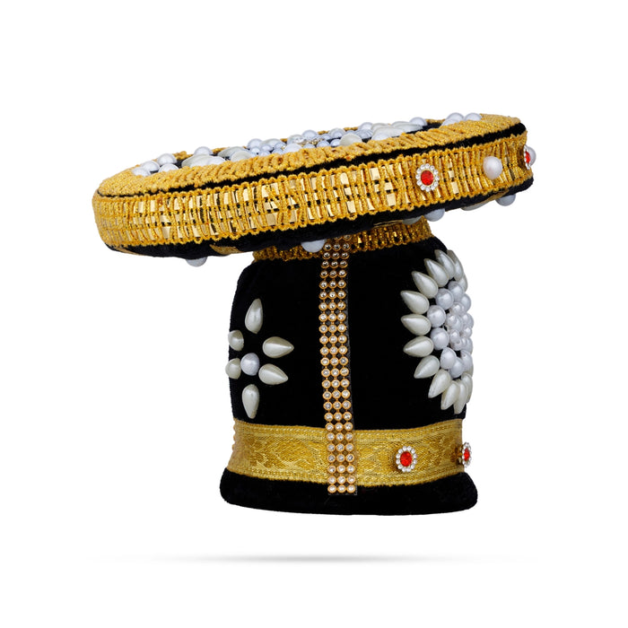 Vairamudi Crown - 5 x 6 Inches | Velvet Kireedam/ Pearls With Stone Design Kiridam/ Mukut for Deity Decor - Head & Face Accessories