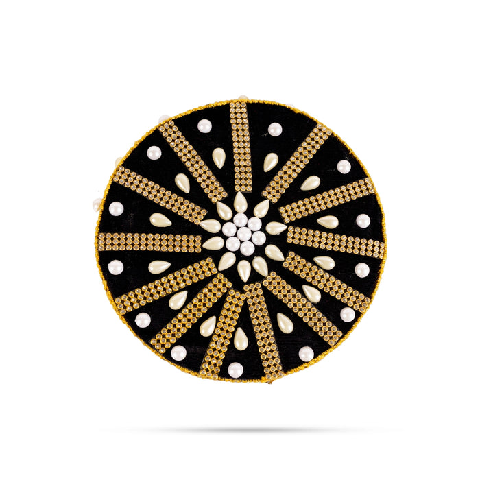 Vairamudi Crown - 5 x 6 Inches | Velvet Kireedam/ Pearls With Stone Design Kiridam/ Mukut for Deity Decor - Head & Face Accessories