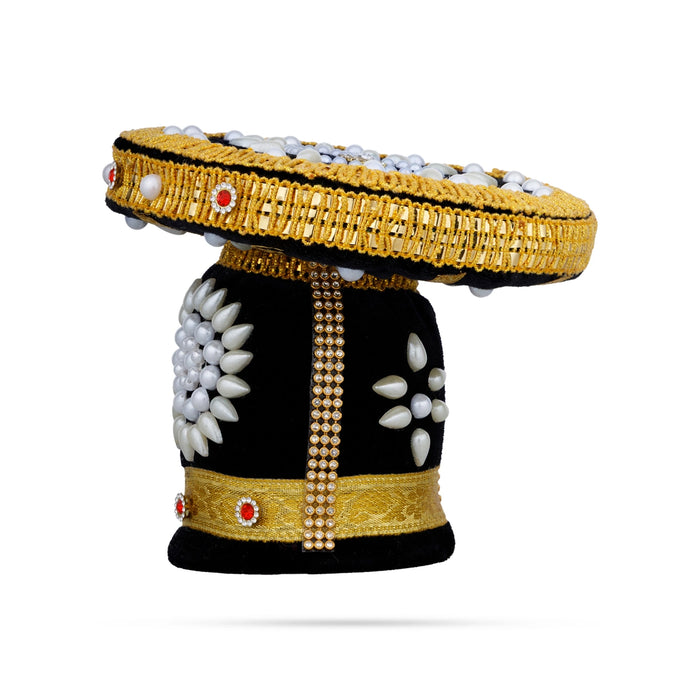 Vairamudi Crown - 5 x 6 Inches | Velvet Kireedam/ Pearls With Stone Design Kiridam/ Mukut for Deity Decor - Head & Face Accessories