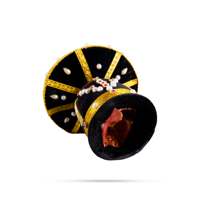 Vairamudi Crown - 5 x 6 Inches | Velvet Kireedam/ Pearls With Stone Design Kiridam/ Mukut for Deity Decor - Head & Face Accessories