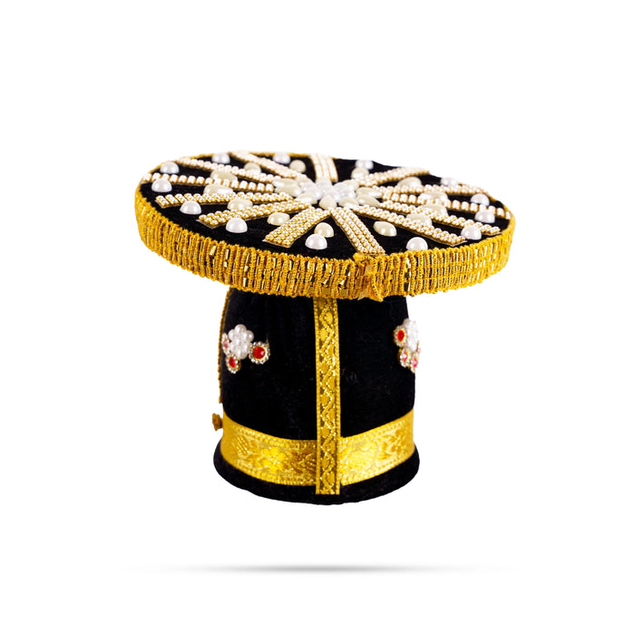 Vairamudi Crown - 5 x 6 Inches | Velvet Kireedam/ Pearls With Stone Design Kiridam/ Mukut for Deity Decor - Head & Face Accessories