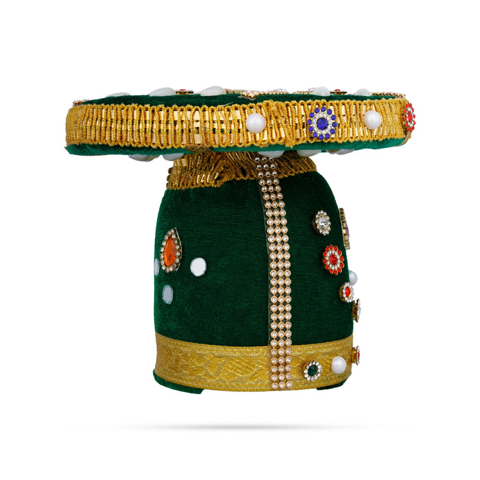 Vairamudi Crown - 5 x 6 Inches | Velvet Kireedam/ Pearls With Stone Design Kiridam/ Mukut for Deity Decor - Head & Face Accessories