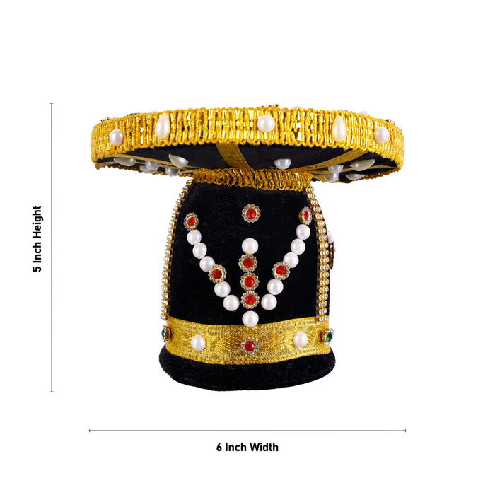 Vairamudi Crown - 5 x 6 Inches | Velvet Kireedam/ Pearls With Stone Design Kiridam/ Mukut for Deity Decor - Head & Face Accessories