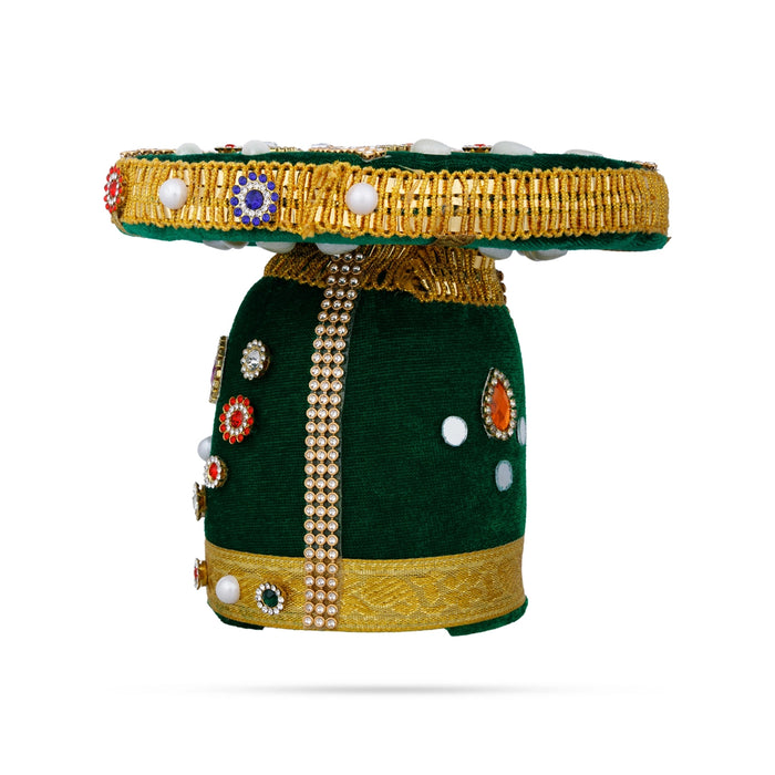 Vairamudi Crown - 5 x 6 Inches | Velvet Kireedam/ Pearls With Stone Design Kiridam/ Mukut for Deity Decor - Head & Face Accessories