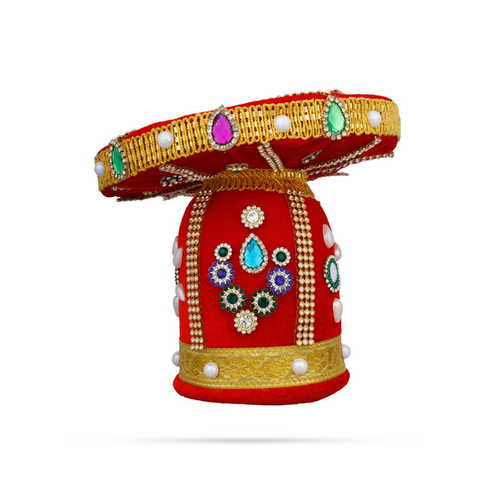 Vairamudi Crown - 5 x 6 Inches | Velvet Kireedam/ Pearls With Stone Design Kiridam/ Mukut for Deity Decor - Head & Face Accessories