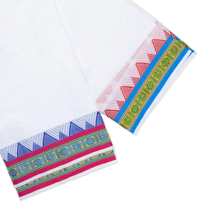 Cotton Veshti - 2.5 Mtrs | Jacquard Border Dhothi / White Vesti / Dhoti for Men / Traditional Vesti