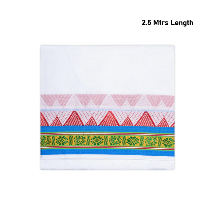 Cotton Veshti - 2.5 Mtrs | Jacquard Border Dhothi / White Vesti / Dhoti for Men / Traditional Vesti