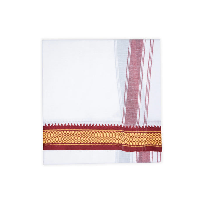 Veshti - 2 Mtrs | White Colour Dhoti/ 7 Kan Diamond Border Design Vesti for Men - Veshti & Dhoti